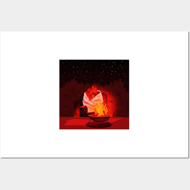 Couple Campfire Cozy Lovers Embrace Together Wall Art by Dodgefashion